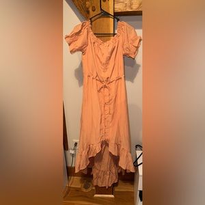 Happy Sailed Women Off Shoulder Casual Maxi Dresses Short Sleeve High Low Ruffle